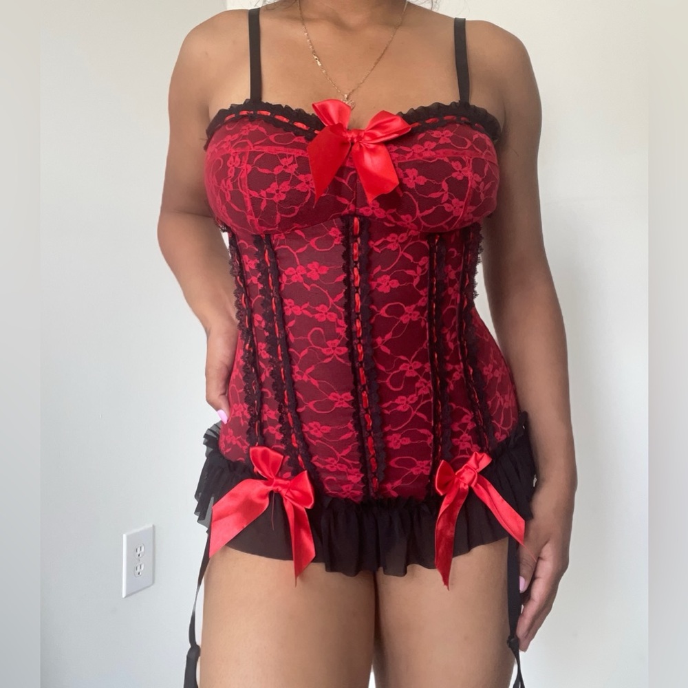 Vintage Red and Black corset with bows